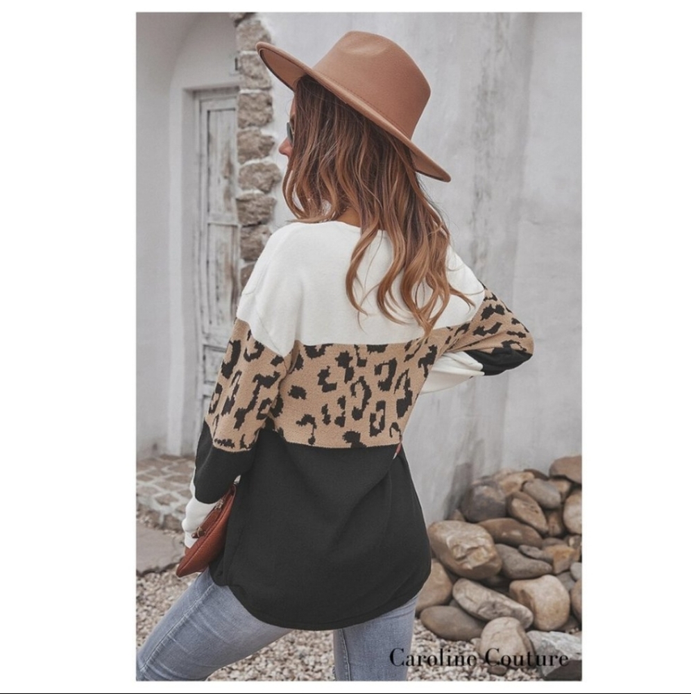 Colorblock Leopard Print Sweater - Picture 3 of 3